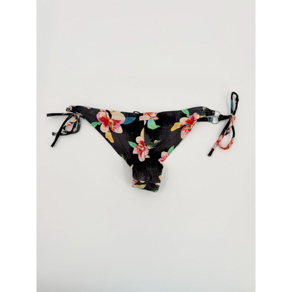 Banana Moon Womens 38 M Black Floral Tie Side Bikini Bottom Ring Hardware